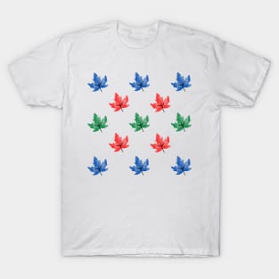 Blue, Red and green leaf pattern T-Shirt